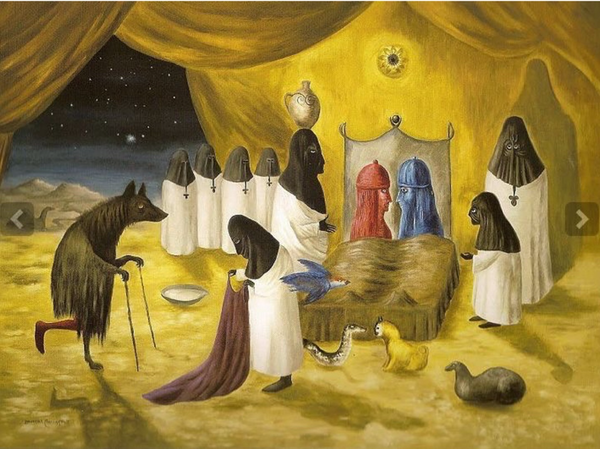 Leonora Carrington, The Lovers [Les Amants] 1987 FAMM (Femmes Artistes du Musée de Mougins) /the Levett Collection © 2026 Estate of Leonora Carrington / ADAGP, Paris © Courtesy Gallery Wendi Norris, San Francisco