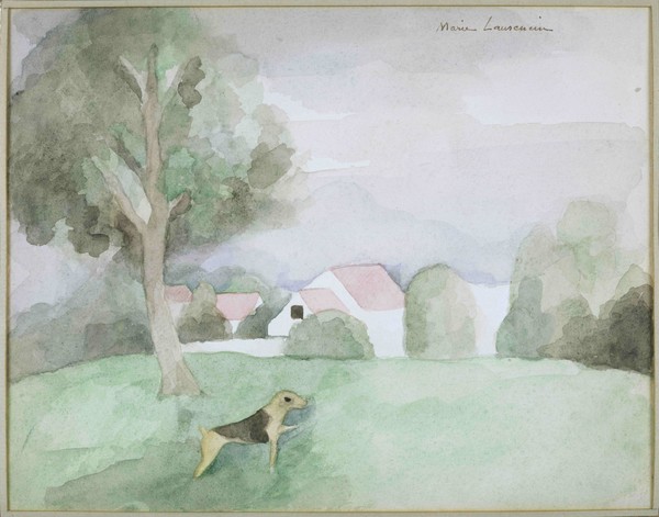 Landscape with a Dog 개가 있는 풍경 1940 Watercolor on paper 18.4x23.5 ©Marie Laurencin Museum